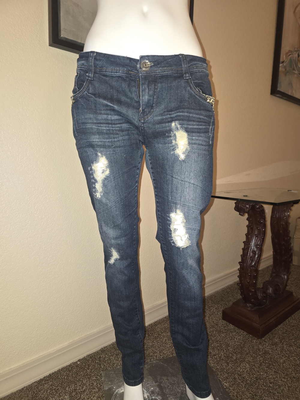 Ripped Dark Blue Skinny Jeans for Women